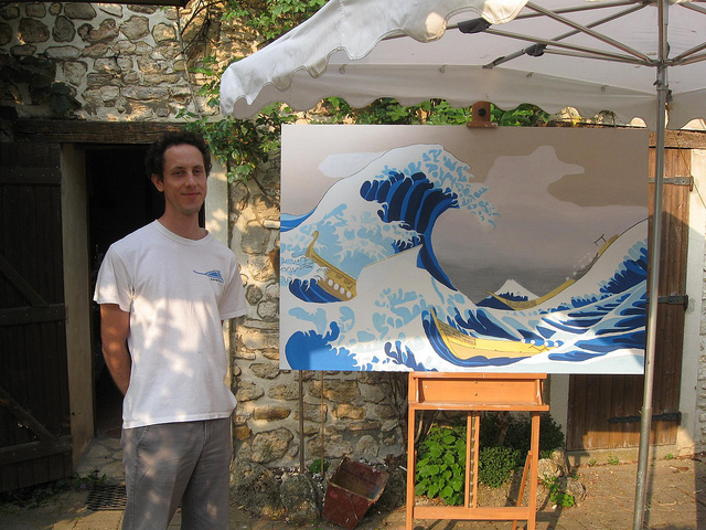 Etape de cette peinture en l'Atelier du Pommier  Saint Clair sur Epte en 2011, en ambiance de l'anniversaire de la cration de la Normandie  suite au trait de paix avec les vikings en 911