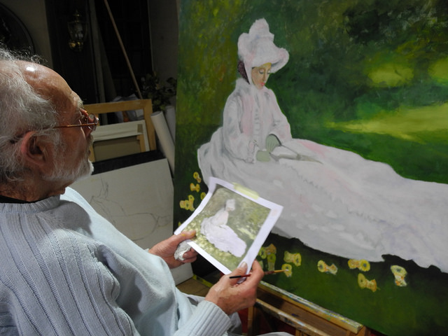 Copie puis transformation d'un tableau de Claude Monet par John Taylor en 2014, valorisation du patrimoine impressionnisme Ile de France -Normandie, et les pommes de Saint Clair sur Epte