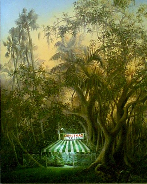 Insolite, mais vrai, un stand de sapin de nol  Miami, dans un parc. 