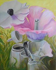 tableau hibiscus Pierre Marcel au sujet de Cafetire expresso acrylique, de Floride ou d'Italie