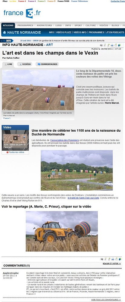 Capture cran : Eure : ballots de paille en "land art" page site internet France 3
